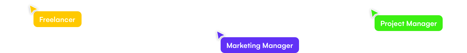 Image of people's cursors collaborating in Uizard: Freelancer, Marketing Manager, Project Manager