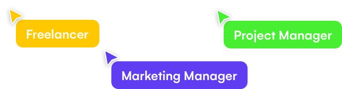 Image of people's cursors collaborating in Uizard: Developer, Business Analyst, CEO