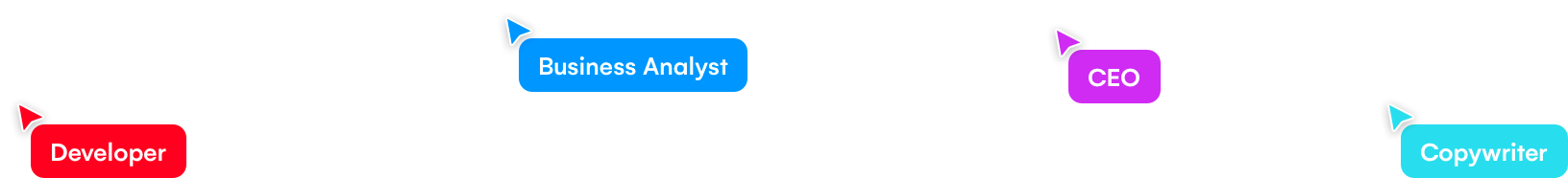Image of people's cursors collaborating in Uizard: Freelancer, Marketing Manager, Project Manager
